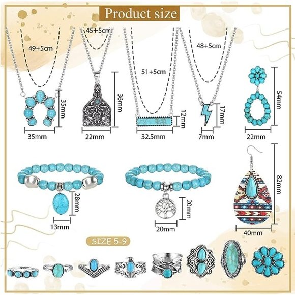 NEW 16Pcs Turquoise Jewelry for Women Boho Bohemian Turquoise Jewelry Se… - Picture 3 of 6